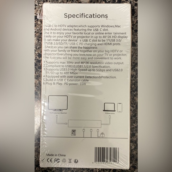 NIB HDTV Adapter w/ 6in1 USB C HUB + Card Reader - Picture 2 of 2